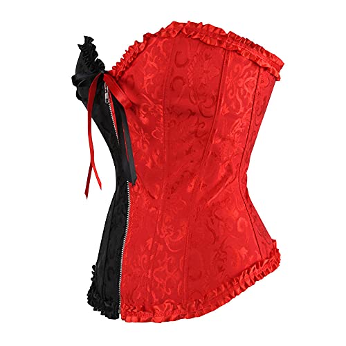 Corset Corsé Mujer Corsé Sexy con Cremallera Frontal sobre El Busto con Cordones Bustier Deshuesado Jacquard Floral Push Up Tallas Grandes S-6Xl-2550Green_M