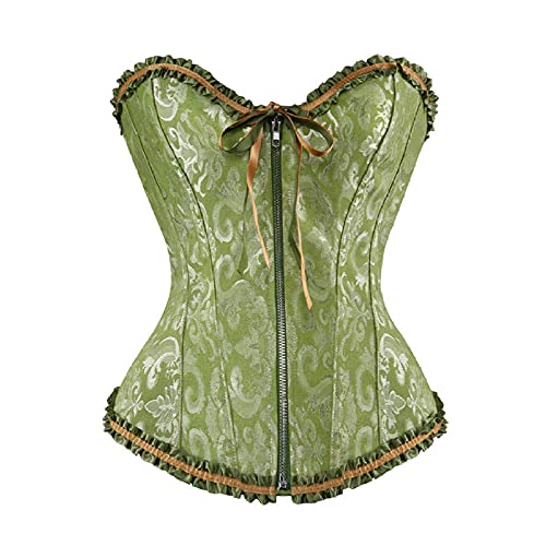 Corset Corsé Mujer Corsé Sexy con Cremallera Frontal sobre El Busto con Cordones Bustier Deshuesado Jacquard Floral Push Up Tallas Grandes S-6Xl-2550Green_M