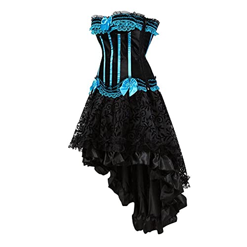 Corset Corsé Mujer Corsés Vestido con Falda Burlesque Vintage Rayado Floral con Cordones Corsé Bustier Camisetas Sin Mangas para Mujer Cosplay-8068_7056_Blue1_XL