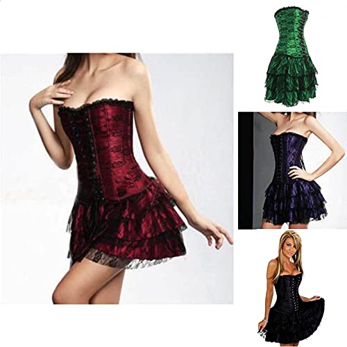 Corset Corsé Mujer Moda 4 Colores De Encaje Floral Sexy Vestido De Corsé Overbust Más El Tamaño S-6Xl-Purple_L