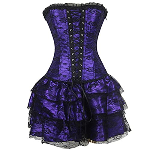 Corset Corsé Mujer Moda 4 Colores De Encaje Floral Sexy Vestido De Corsé Overbust Más El Tamaño S-6Xl-Purple_L