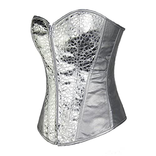 Corset Corsé Mujer Moda De Cuero Overbust Corset Clubwear Vintage Sexy Women Corset Body Shaping Top S-6Xl-Silver_4XL