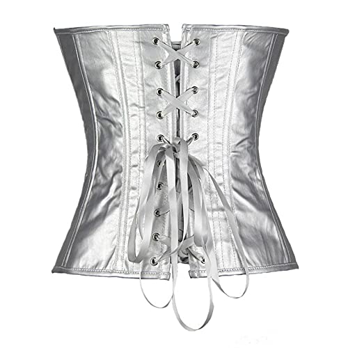Corset Corsé Mujer Moda De Cuero Overbust Corset Clubwear Vintage Sexy Women Corset Body Shaping Top S-6Xl-Silver_4XL