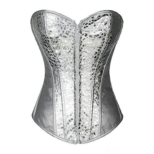 Corset Corsé Mujer Moda De Cuero Overbust Corset Clubwear Vintage Sexy Women Corset Body Shaping Top S-6Xl-Silver_4XL