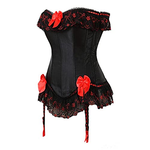 Corset Corsé Mujer Palace Fashion Lace Macrame Satin Bowknot Ladies Overbust Corset Top Tallas Grandes Body Shapewear S-6Xl-Black_4XL