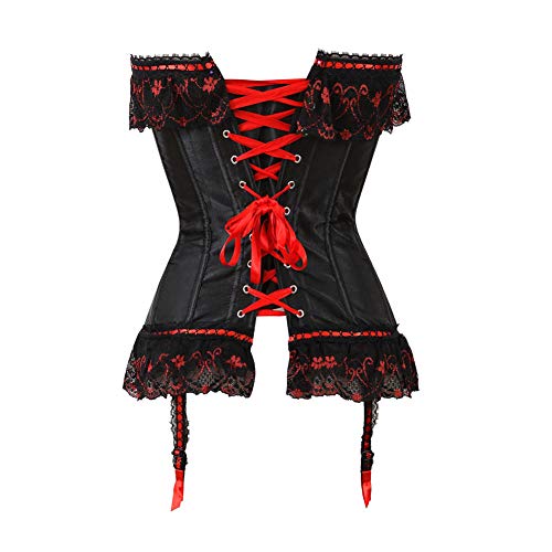 Corset Corsé Mujer Palace Fashion Lace Macrame Satin Bowknot Ladies Overbust Corset Top Tallas Grandes Body Shapewear S-6Xl-Black_4XL
