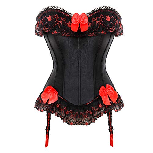 Corset Corsé Mujer Palace Fashion Lace Macrame Satin Bowknot Ladies Overbust Corset Top Tallas Grandes Body Shapewear S-6Xl-Black_4XL