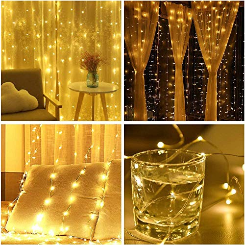 Cortina de luces LED, 3m x 2m Luces de Cadena de Cortina, 200 LED 8 Modos con Mando a Distancia, Cortina Luces USB para Dormitorio, Interior y Exterior, Fiesta, Boda, Navidad, Cumpleaños, Jardín