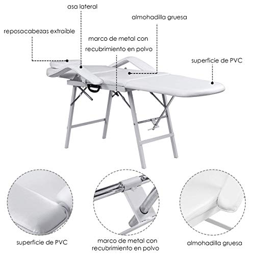 COSTWAY Camilla de Masaje Silla Cama de Belleza Tumbona de Tratamiento Relajación Ajustable Plegable Blanco