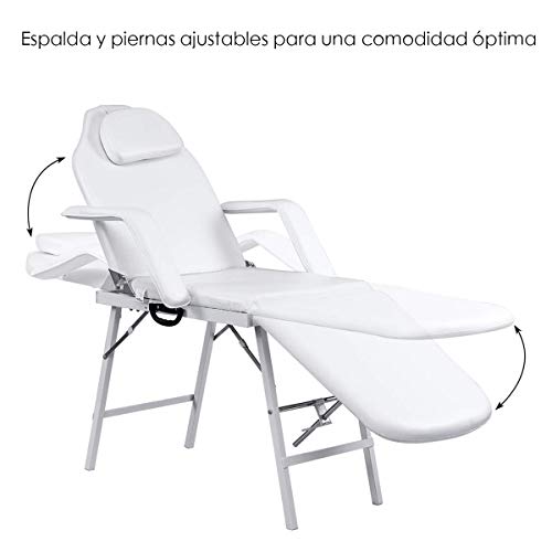 COSTWAY Camilla de Masaje Silla Cama de Belleza Tumbona de Tratamiento Relajación Ajustable Plegable Blanco