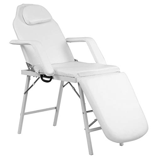 COSTWAY Camilla de Masaje Silla Cama de Belleza Tumbona de Tratamiento Relajación Ajustable Plegable Blanco