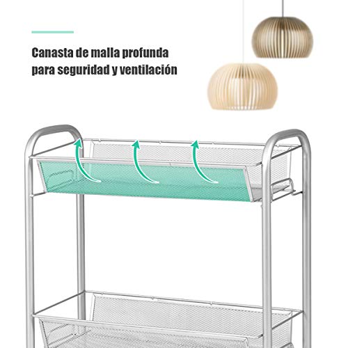 COSTWAY Carrito de Cocina de 3 Niveles de Metal Carro de Servicio con Ruedas Carrito Auxiliar Multiuso para Baño Restaurante (Gris)