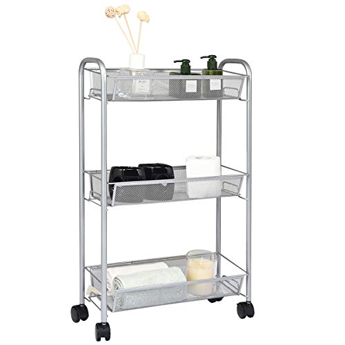 COSTWAY Carrito de Cocina de 3 Niveles de Metal Carro de Servicio con Ruedas Carrito Auxiliar Multiuso para Baño Restaurante (Gris)