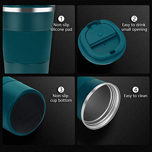 CS COSDDI Tazas de viaje aisladas con tapa a prueba de fugas, tazas de café reutilizables, taza de café para coche, taza térmica de acero inoxidable para agua caliente y fría y té de 380 ml (azul-A)