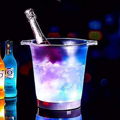 Cubo de hielo con pinzas de hielo LED LED Luminoso Cerveza aislada Champagne Barra de cucharón KTV Suministros Conjunto de vinos, con asa, Adecuado