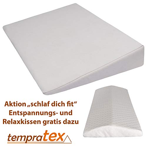 Cuña de Cama Ortopédica + Almohada anti-estrés! Cojín de Respaldo para Cama/Bucco/Sofa - Almohada de Elevación 90 x 60 cm; altura 12 cm (blanco)