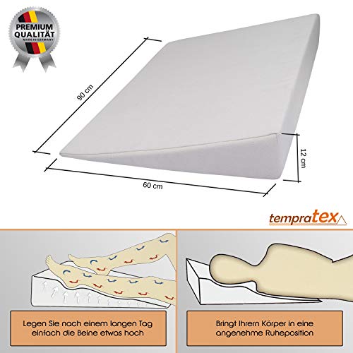 Cuña de Cama Ortopédica + Almohada anti-estrés! Cojín de Respaldo para Cama/Bucco/Sofa - Almohada de Elevación 90 x 60 cm; altura 12 cm (blanco)