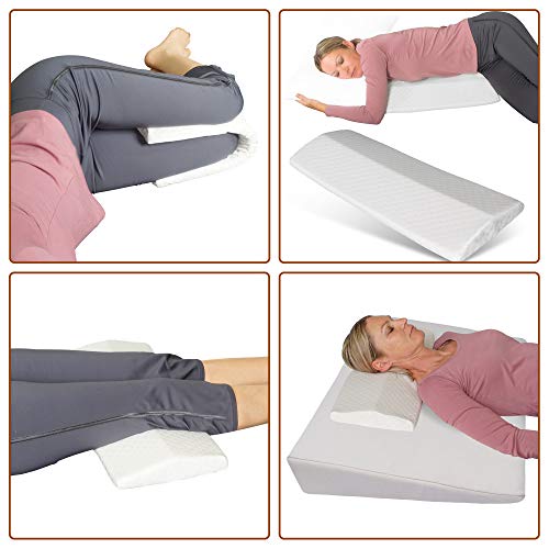 Cuña de Cama Ortopédica + Almohada anti-estrés! Cojín de Respaldo para Cama/Bucco/Sofa - Almohada de Elevación 90 x 60 cm; altura 12 cm (blanco)