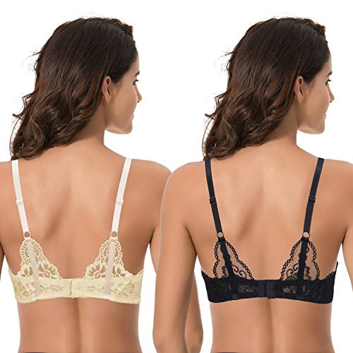 Curve Muse Mujer Tallas Grandes Hacer Subir Añadir 1 Taza Sujetador de Camiseta con Forma Aros-Paquete de 2-Negro, DESNUDO-100E
