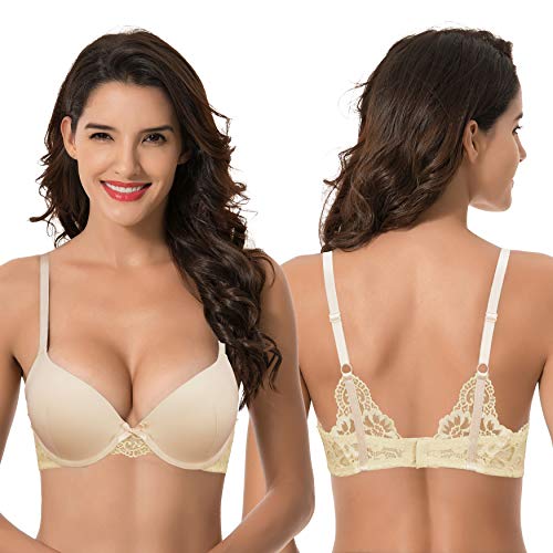 Curve Muse Mujer Tallas Grandes Hacer Subir Añadir 1 Taza Sujetador de Camiseta con Forma Aros-Paquete de 2-Negro, DESNUDO-100E