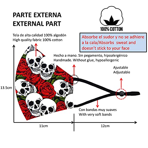 Cussi - Mascarilla de Tela Higiénica Reutilizable Homologada UNE 0065:20 y Certificada BFE 99%, Lavable hasta 20 ciclos-pack 2 mascarillas, estuche, filtros extra (ROSA CALAVERA, NEGRO)