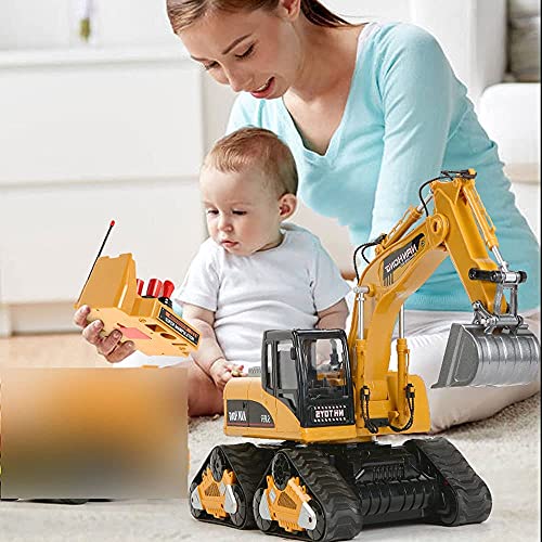 CYLYFFSFC Versión De Aleación De 12 Canales Del Juguete De La Excavadora De Orugas Con Control Remoto Hacia Adelante Y Hacia Atrás, Girar A La Izquierda Y A La Derecha, Luz Colorida Y Música, Brazo Me