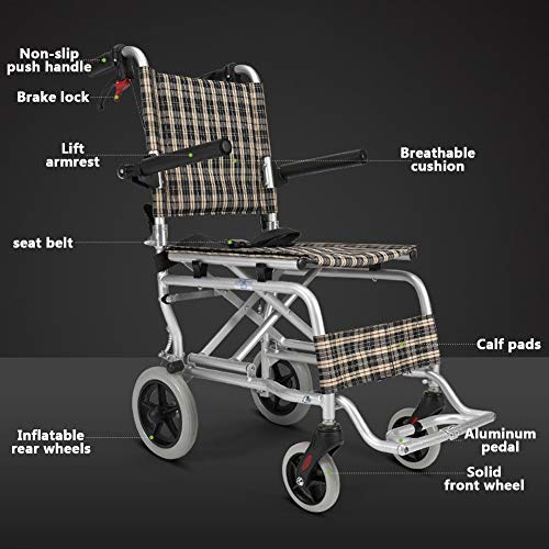 D-Q Ultra Ligera Silla de Ruedas Silla de Ruedas Plegable con los Frenos Sistema de Bloqueo y 7 kg Sólo for Mayores usuarios discapacitados de Movilidad (Color : Orange, Size : S)