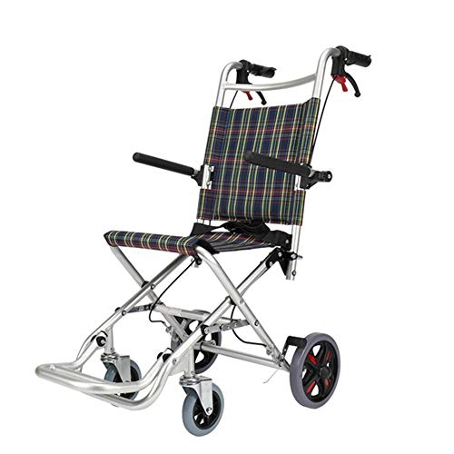D-Q Ultra Ligera Silla de Ruedas Silla de Ruedas Plegable con los Frenos Sistema de Bloqueo y 7 kg Sólo for Mayores usuarios discapacitados de Movilidad (Color : Green, Size : S)