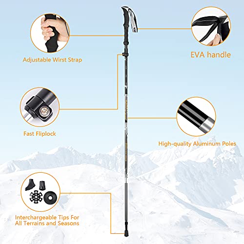 DASIAUTOEM Bastones de Trekking, Bastón de Senderismo Plegable 35-135cm Bastones Trail Running Ajustable de Aluminio Palillo de Escalada Ultraligero para Trekking Camping Montañismo Mochilero