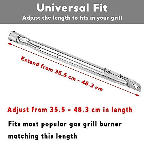 Denmay 42205 extendido de 35,5 a 48,3cm Quemador de Tubo Universal Ajustable de Acero Inoxidable no magnético Parrilla de Gas, para Adaptarse a la mayoría de Las Parrillas de Barbacoa de Gas