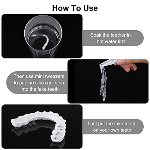Dentaduras Postizas Instantáneas Dentadura Serrada de Sonrisa para Dientes Falsos Dientes Postizos con Mini Pinzas para Hombre y Mujer (5 Piezas)