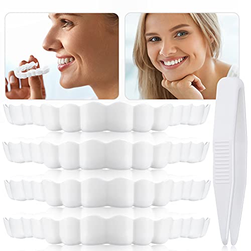 Dentaduras Postizas Instantáneas Dentadura Serrada de Sonrisa para Dientes Falsos Dientes Postizos con Mini Pinzas para Hombre y Mujer (5 Piezas)