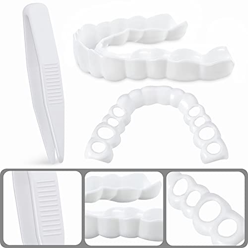 Dentaduras Postizas Instantáneas Dentadura Serrada de Sonrisa para Dientes Falsos Dientes Postizos con Mini Pinzas para Hombre y Mujer (5 Piezas)
