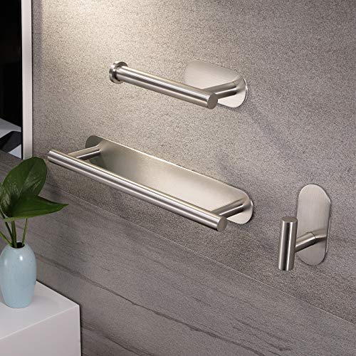Deprik Toallero de Baño + Portarrollos para Papel + Gancho Adhesivo, Juegos de Accesorios de Baño con Toallero Barra Acero Inoxidable