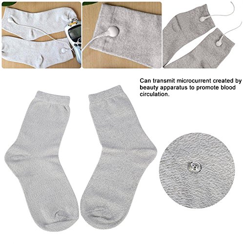 DERCLIVE 1 par de Calcetines de Masaje para Aliviar El Dolor con Electrodos Grises Calcetines Conductores de Fisioterapia Tipo Largo/Tipo Corto