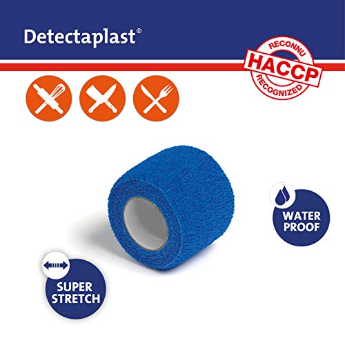 Detectaplast Esparadrapo inteligente impermeable, apósito autoadhesivo para heridas y esguinces, rollo de esparadrapo estéril para manipulación de alimentos, 2,5 cm x 4,5 m, 3uds.