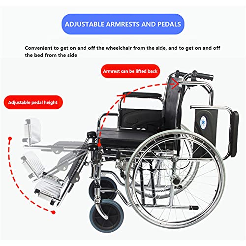 DFYR Silla de Ruedas Autopropulsada Plegable con Inodoro, Carrito Multifuncional para Ancianos, Ruedas de 24 Pulgadas Silla de Ruedas de Transporte de Acero Adecuada para Ancianos y Discapacitados