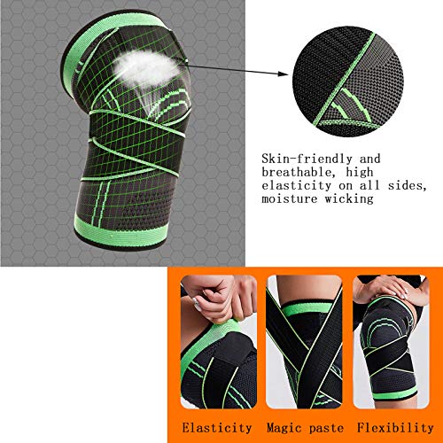 DHER Flexible Transpirable Protege la Rodilla Protege la Rodilla al Aire Libre Movimiento Rodillera de compresión para Crossfit Correr ligamentos Movimiento Un Paquete de Dos Rodilleras Verdes (3XL)
