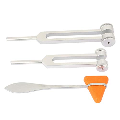 Diapasón, 3 piezas Aleación de aluminio Plata Diapasón neurológico y conjunto de martillo de percusión 128Hz + 256Hz, Audición de masaje de sonido,