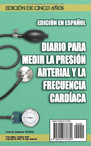 Diario para medir la presión arterial y la frecuencia cardíaca: Recopile y controle sus lecturas de presión arterial y frecuencia cardíaca. 5 años de cheques dividido en 265 semanas