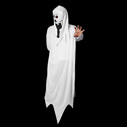Disfraz de fantasma blanca para adulto o niño, con capucha, con máscara, vestido de cosplay, diablo, sombrero aterrador, abrigo de disfraz, zombie Taille Adulte 150