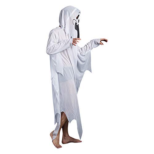 Disfraz de fantasma blanca para adulto o niño, con capucha, con máscara, vestido de cosplay, diablo, sombrero aterrador, abrigo de disfraz, zombie Taille Adulte 150