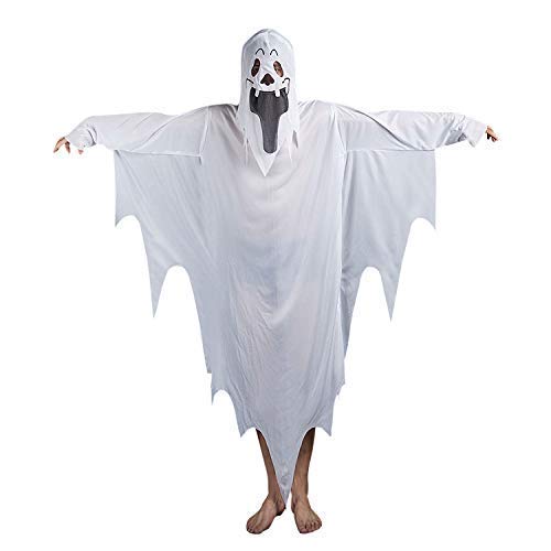 Disfraz de fantasma blanca para adulto o niño, con capucha, con máscara, vestido de cosplay, diablo, sombrero aterrador, abrigo de disfraz, zombie Taille Adulte 150