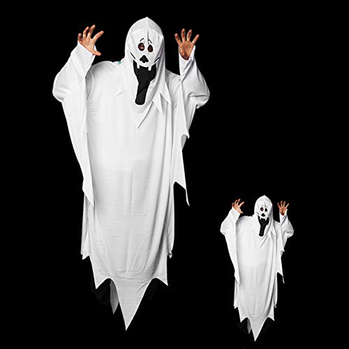 Disfraz de fantasma blanca para adulto o niño, con capucha, con máscara, vestido de cosplay, diablo, sombrero aterrador, abrigo de disfraz, zombie Taille Adulte 150