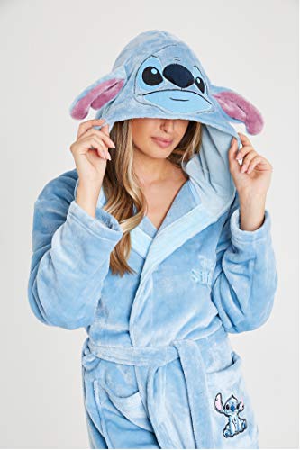 Disney Albornoz Mujer, Bata de Casa Mujer Personaje Stitch, Bata Forro Polar Mujer con Capucha y Cinturon, Regalos Para Mujer y Chica Adolescente Talla S-XL (Azul, S)