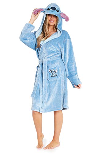 Disney Albornoz Mujer, Bata de Casa Mujer Personaje Stitch, Bata Forro Polar Mujer con Capucha y Cinturon, Regalos Para Mujer y Chica Adolescente Talla S-XL (Azul, S)