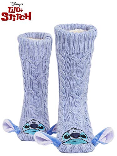 Disney Calcetines Antideslizantes Invierno Mujer Con Personajes Disney, Zapatillas de Punto Interior Forro Polar Para Estar Por Casa, Regalos Mujer(Morado)