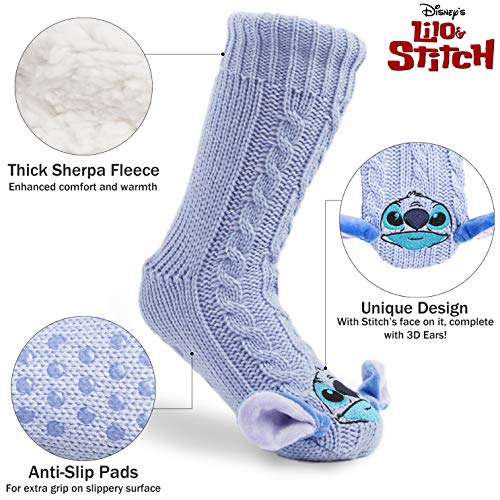 Disney Calcetines Antideslizantes Invierno Mujer Con Personajes Disney, Zapatillas de Punto Interior Forro Polar Para Estar Por Casa, Regalos Mujer(Morado)