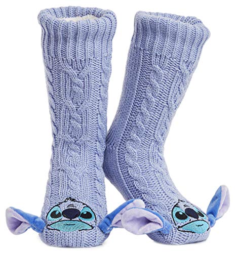 Disney Calcetines Antideslizantes Invierno Mujer Con Personajes Disney, Zapatillas de Punto Interior Forro Polar Para Estar Por Casa, Regalos Mujer(Morado)