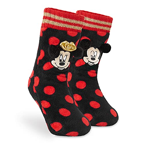 Disney Calcetines Antideslizantes Mujer Talla 35-39, Calcetines Mujer Invierno 3D con Minnie y Mickey Mouse, Regalos Para Mujer y Adolescentes